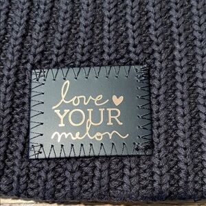 NWT Love Your Melon Black Ribbed Knit Beanie with Logo Patch